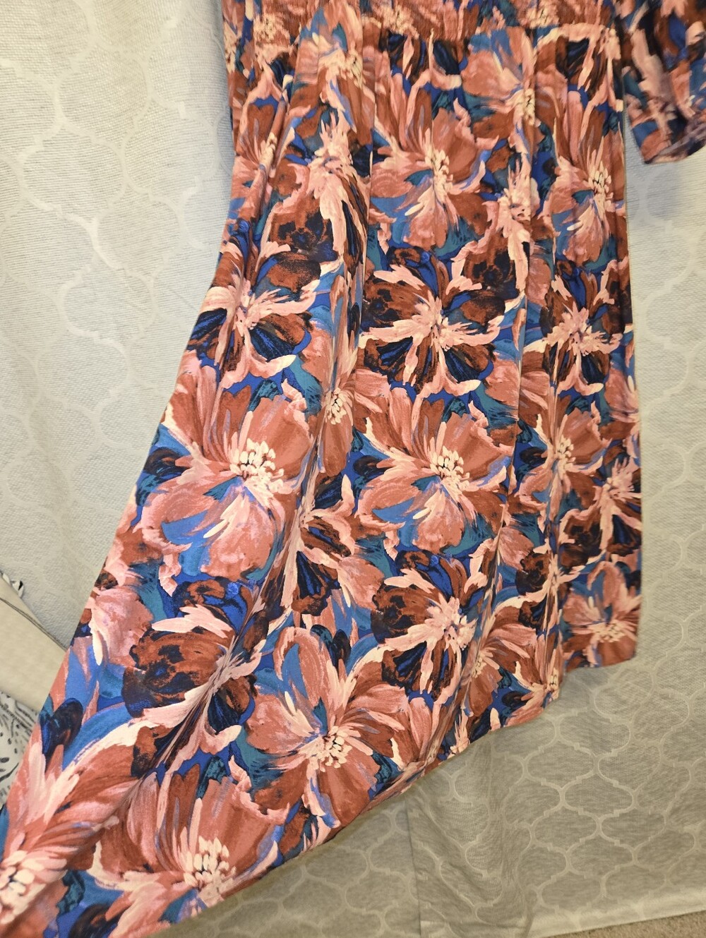 Floral Midi Dress in Pink, Blue & Brown - Picture 5 of 7